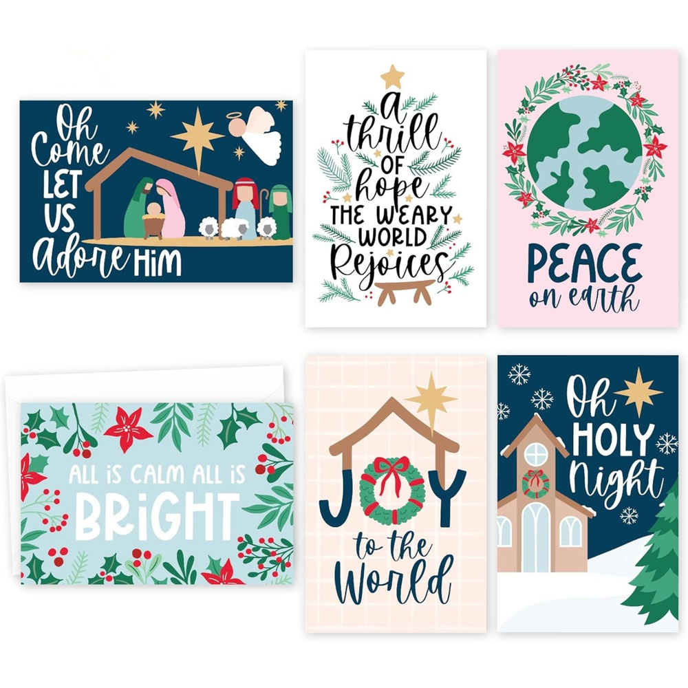 Christian Christmas Cards Set - 6 Pack, Modern & Unique Designs