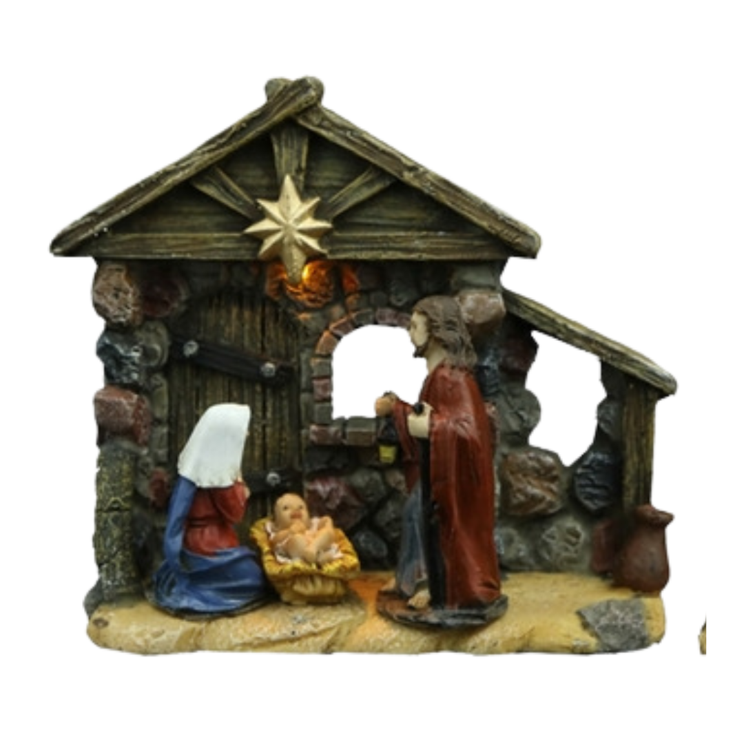 Small Resin Nativity Scene Ornament with integrated LED Light (3 Styles)