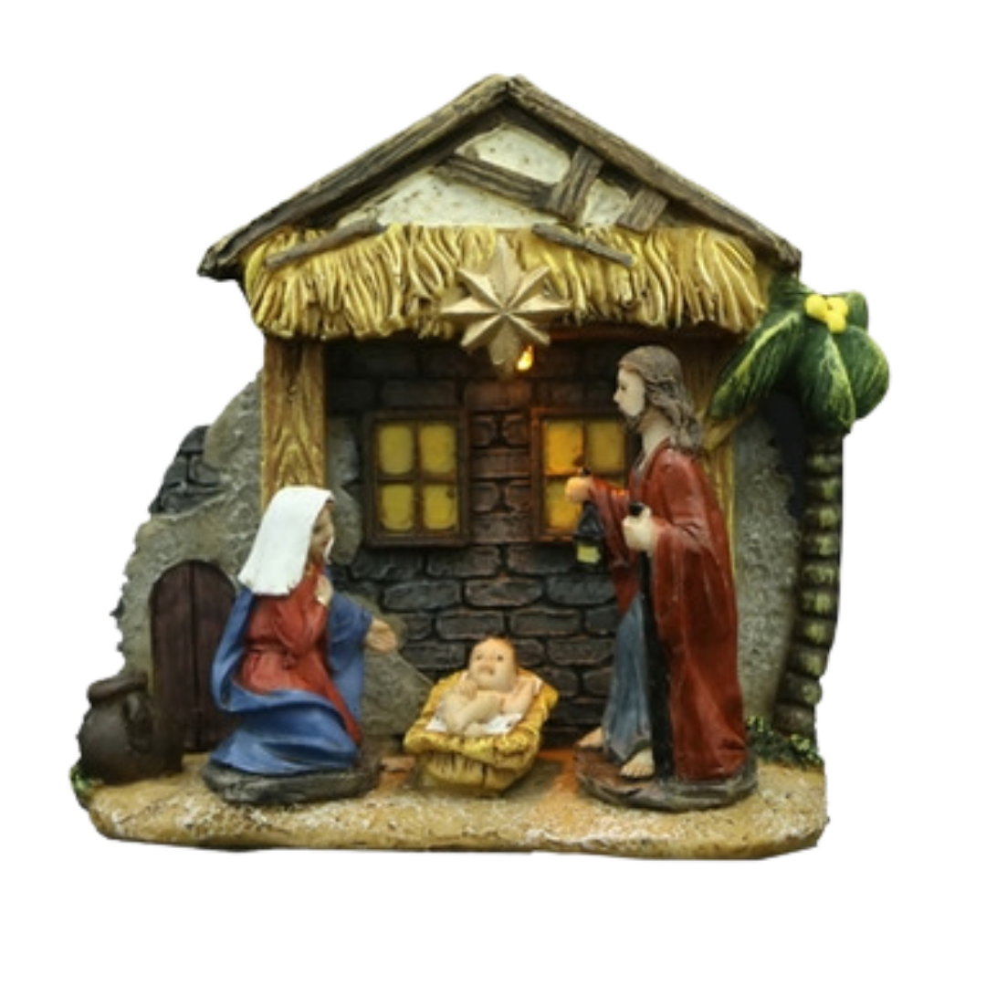 Small Resin Nativity Scene Ornament with integrated LED Light (3 Styles)