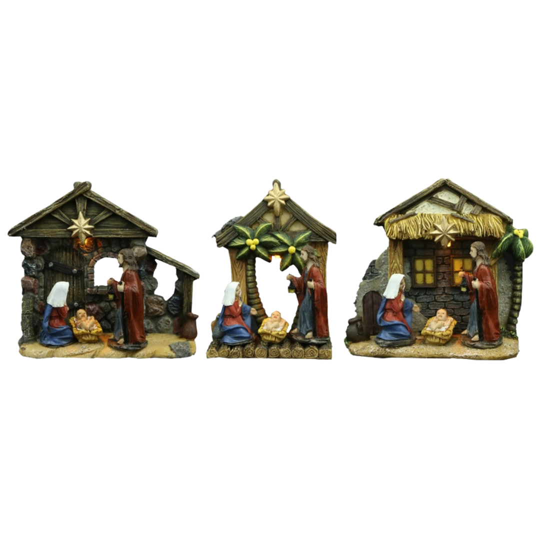 Small Resin Nativity Scene Ornament with integrated LED Light (3 Styles)