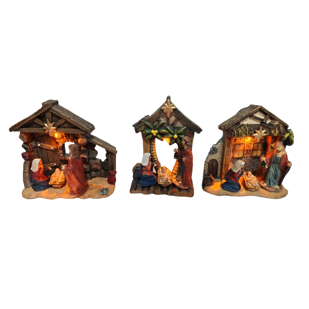 Small Resin Nativity Scene Ornament with integrated LED Light (3 Styles)