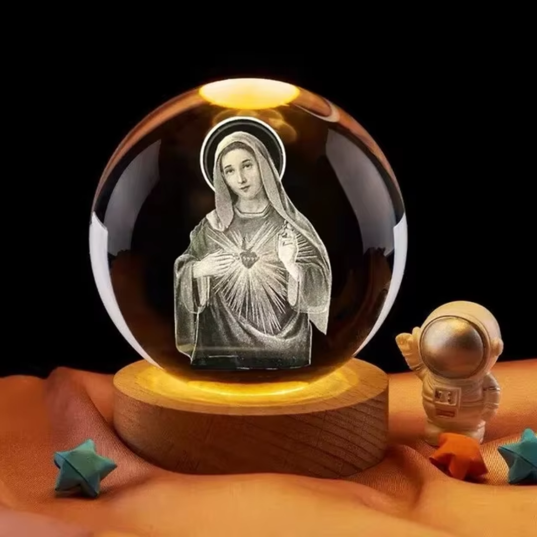 Holy Icons Illuminated Laser-Engraved Crystal Globe (8cm diameter)
