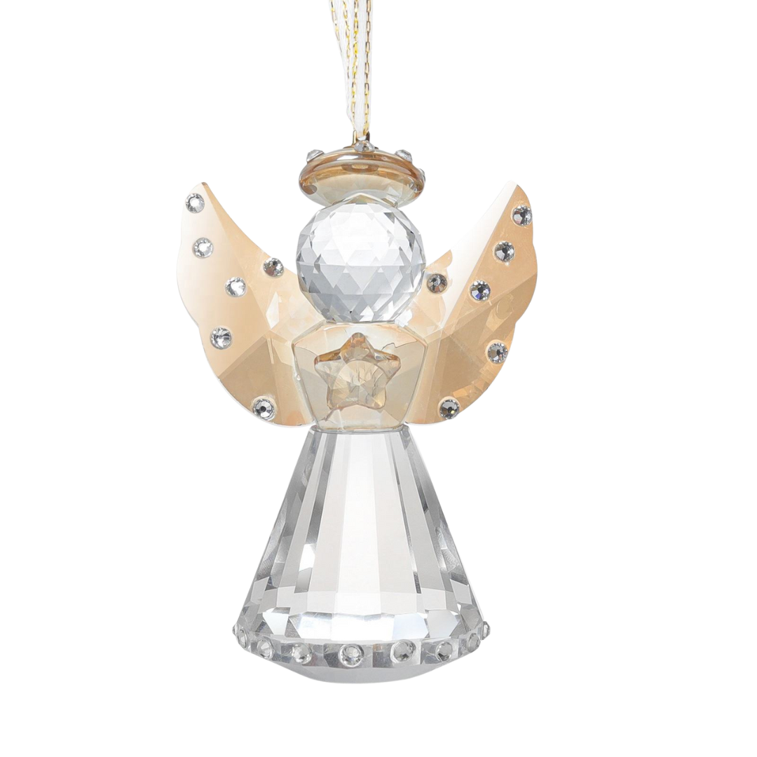 Elegant Crystal Angel Hanging Ornament – Gold Wings with Rhinestone Accents, 8 cm