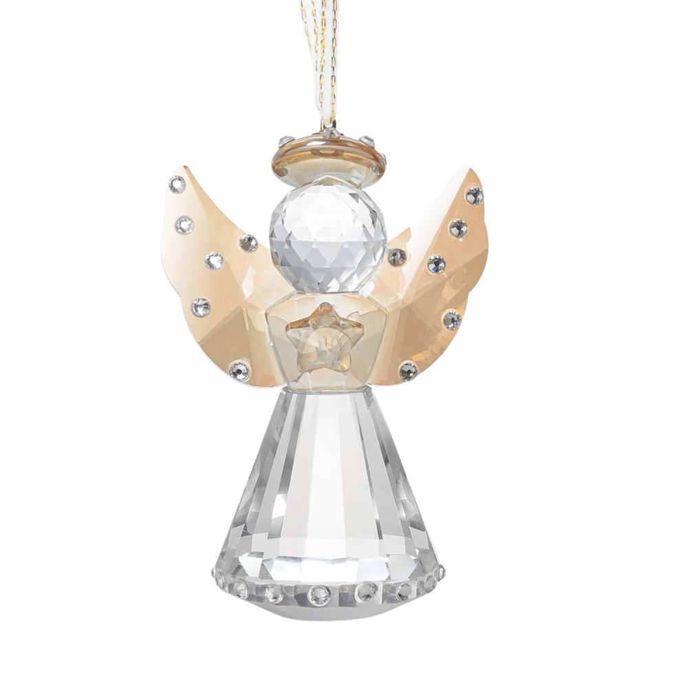 Elegant Crystal Angel Hanging Ornament – Gold Wings with Rhinestone Accents, 8 cm