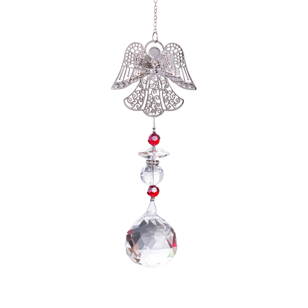 Angel Pendant Crystal Hanging Prism – Light-Reflecting Red or Green Accents
