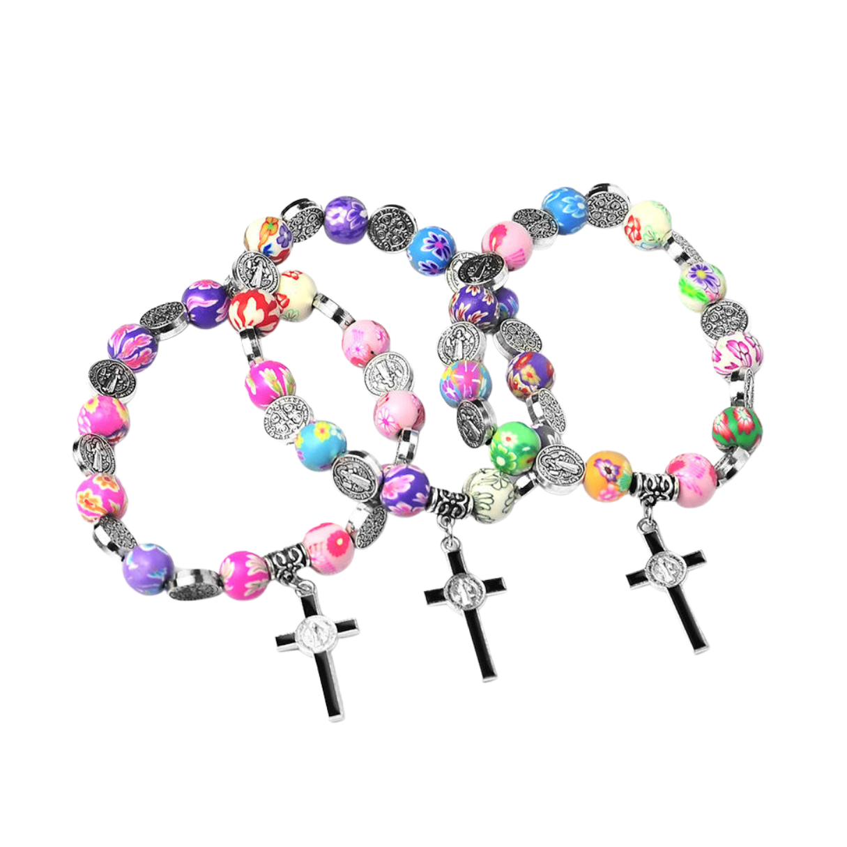 Elastic Catholic Crucifix Bead Bracelet – Multicolour