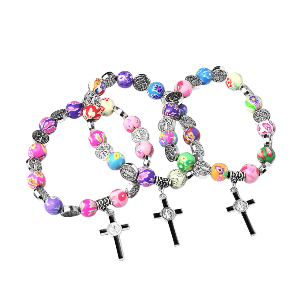 Elastic Catholic Crucifix Bead Bracelet – Multicolour