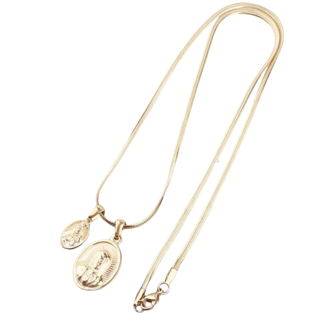 Virgin Mary Double Pendant Necklace – 18K Gold-Plated (60cm chain)
