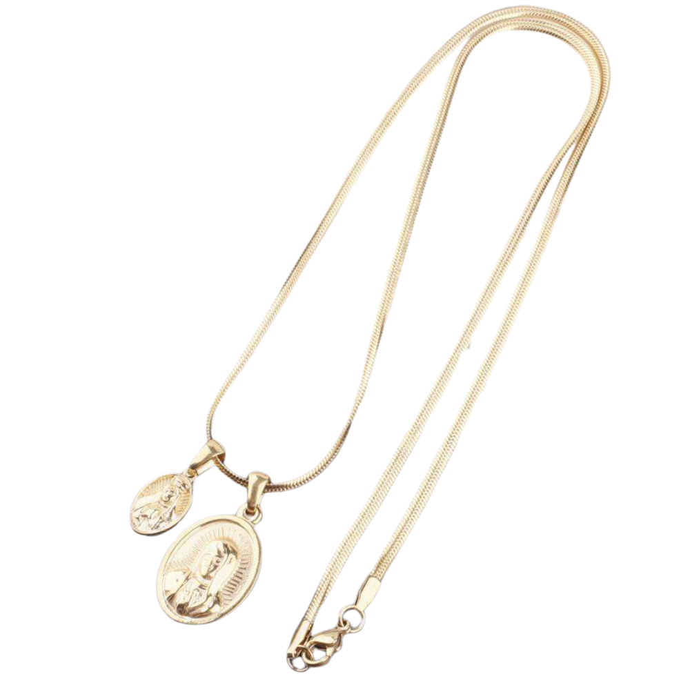Virgin Mary Double Pendant Necklace – 18K Gold-Plated (60cm chain)