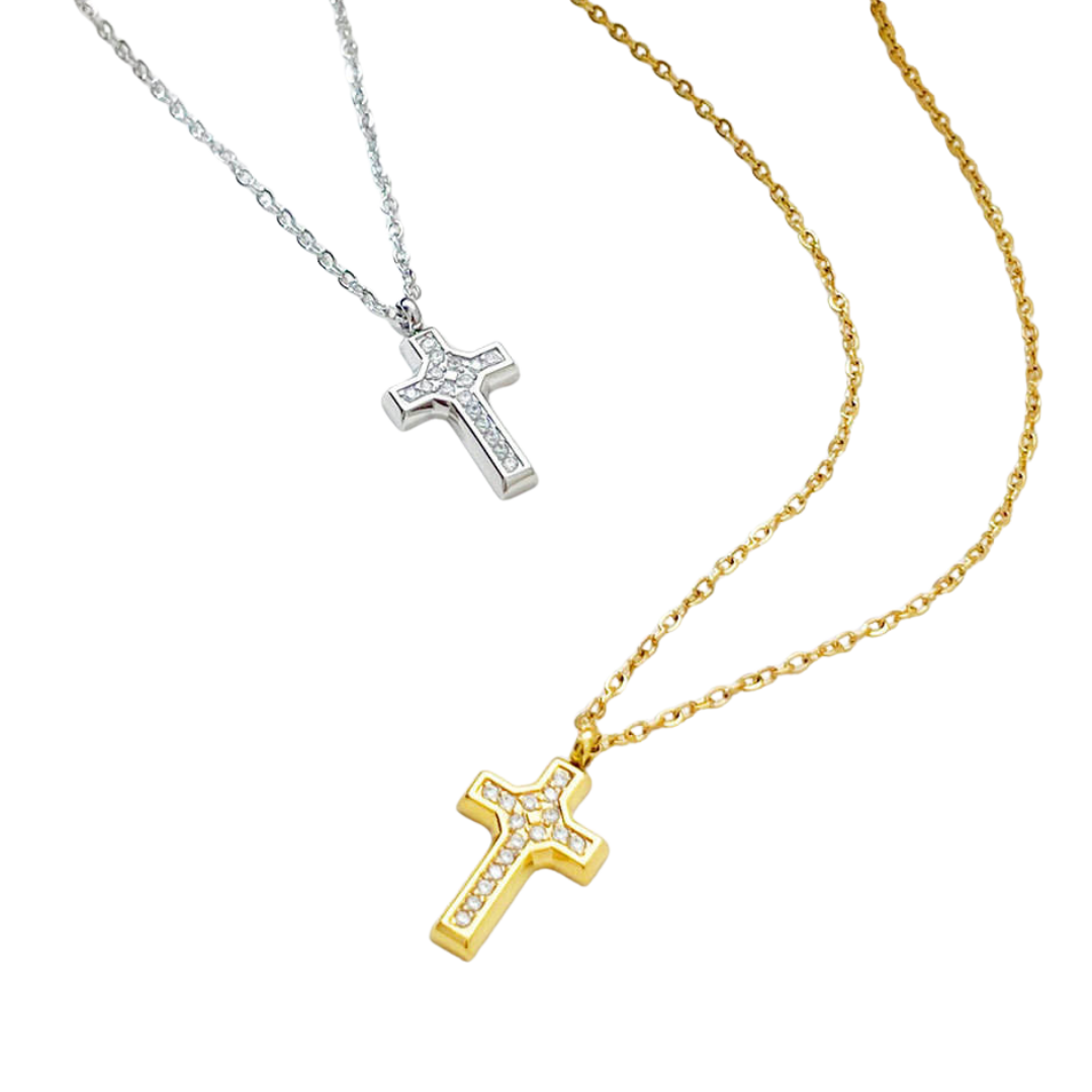 Dainty Crucifix Necklace – Gold and Silver (45cm chain)