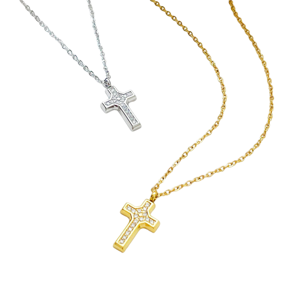 Dainty Crucifix Necklace – Gold and Silver (45cm chain)