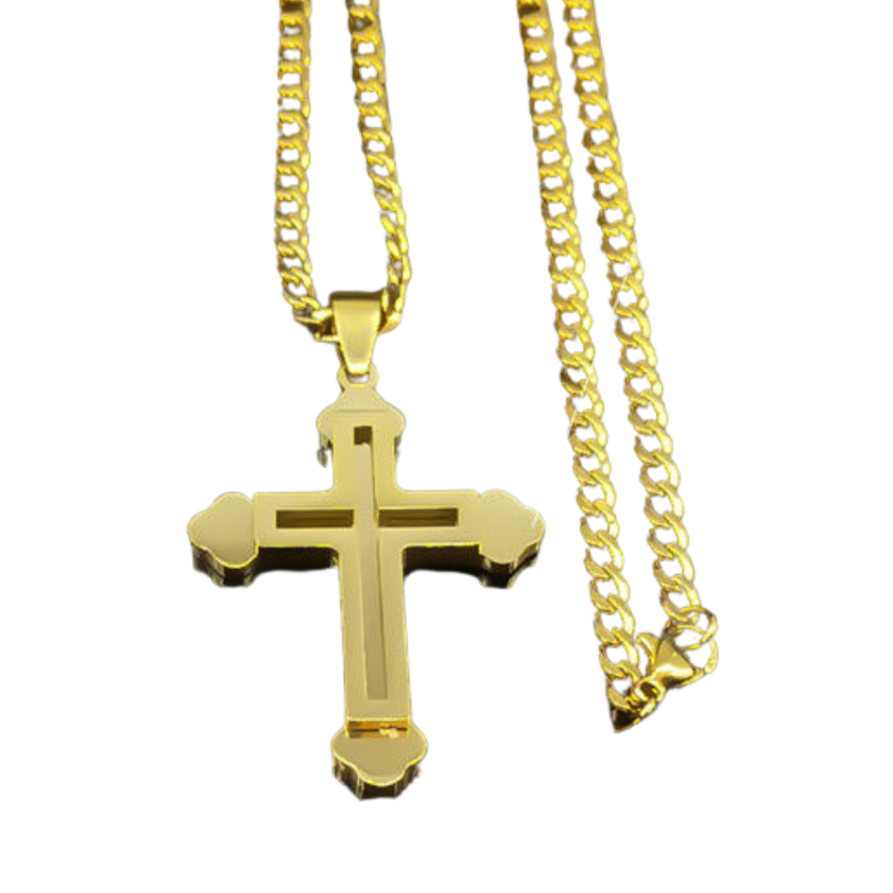 Bold Gold Plated Crucifix Necklace – Stainless Steel (60cm chain)