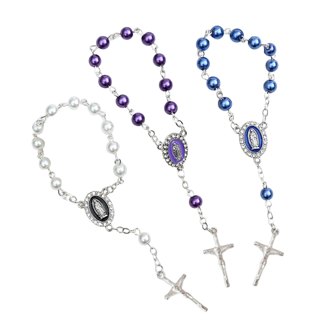 Pearl Decade Rosary Bracelet with Virgin Mary Medal