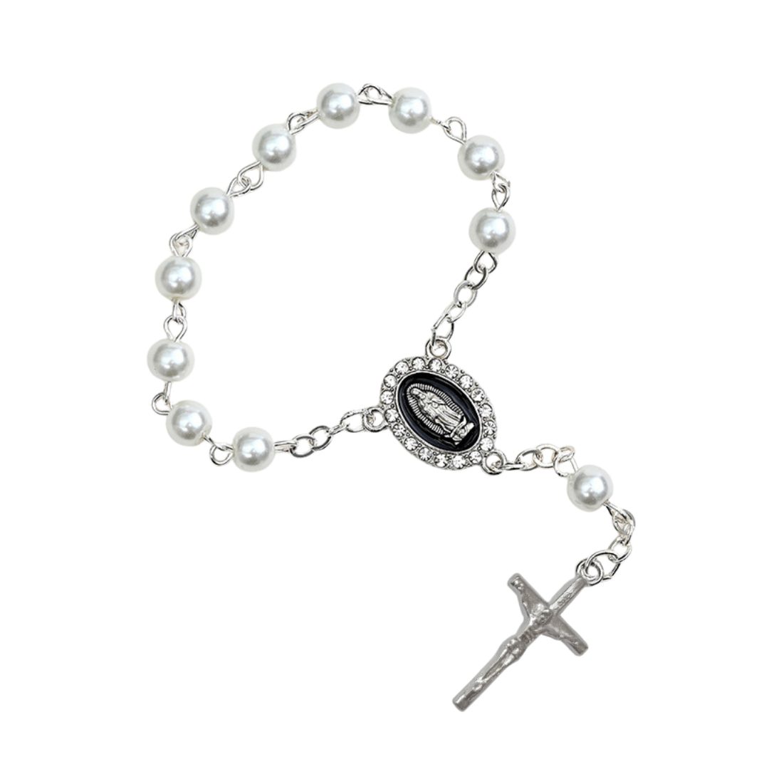 Pearl Decade Rosary Bracelet with Virgin Mary Medal