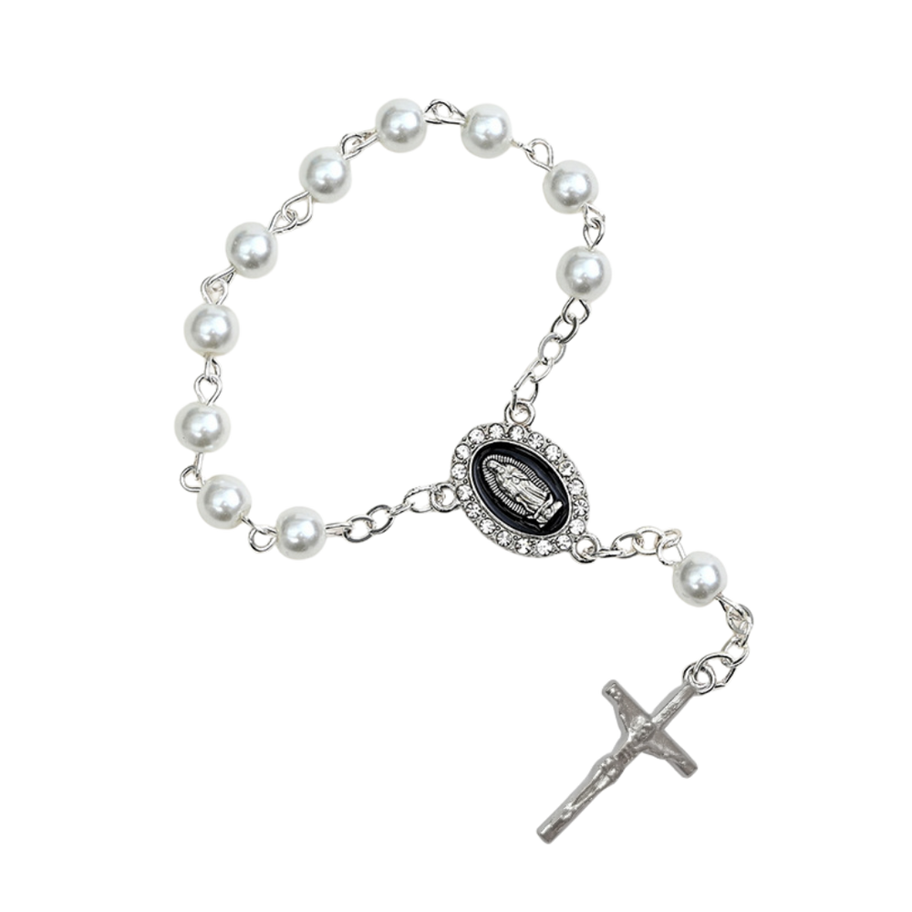 Pearl Decade Rosary Bracelet with Virgin Mary Medal