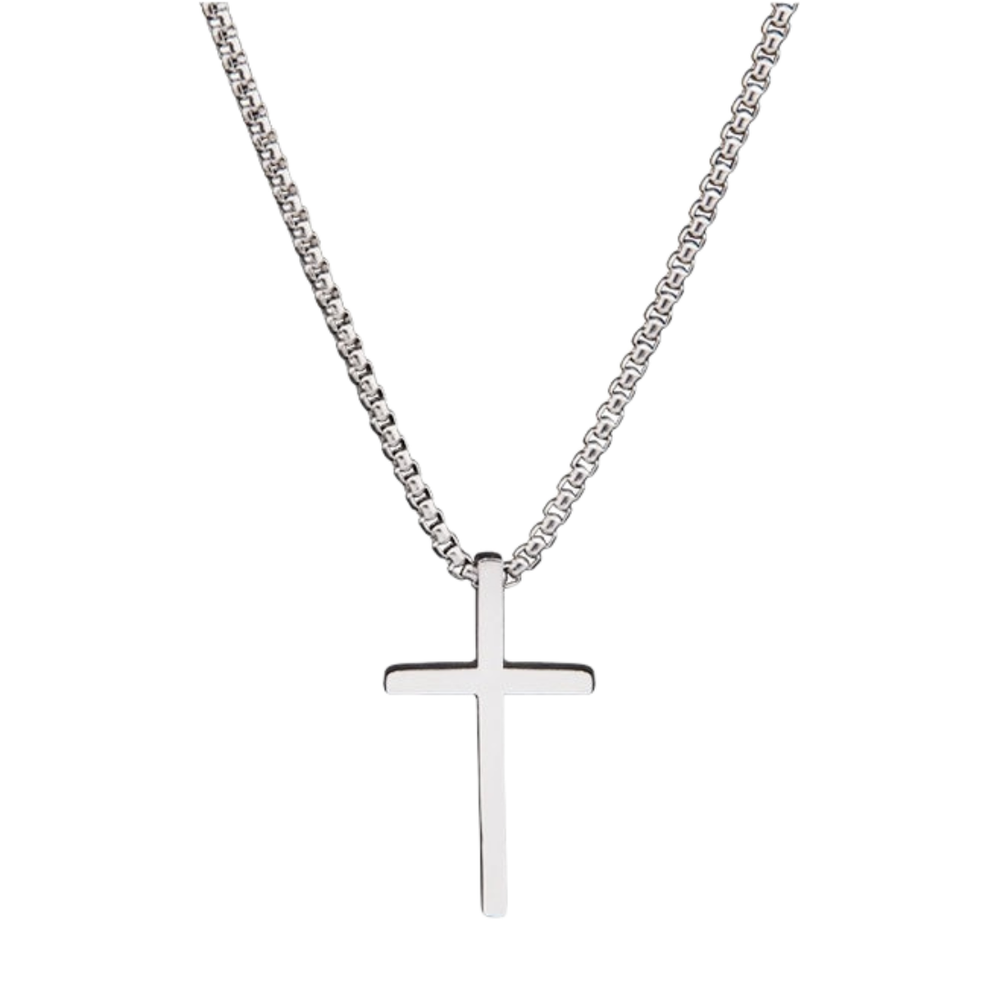 Classic Stainless Steel Crucifix Necklace – Silver (Round Link Chain)