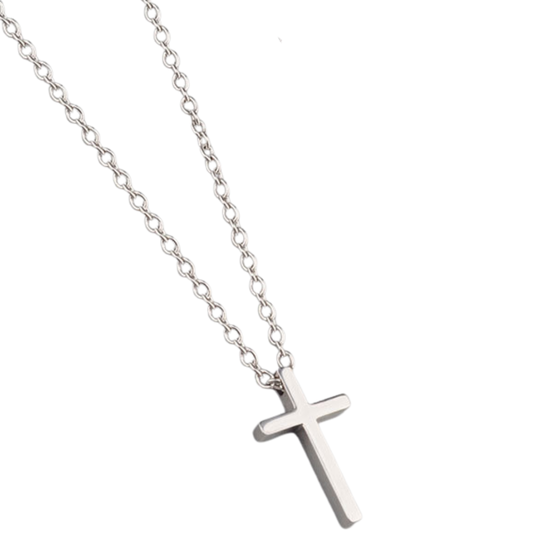 Classic Stainless Steel Crucifix Necklace – Silver (Round Link Chain)