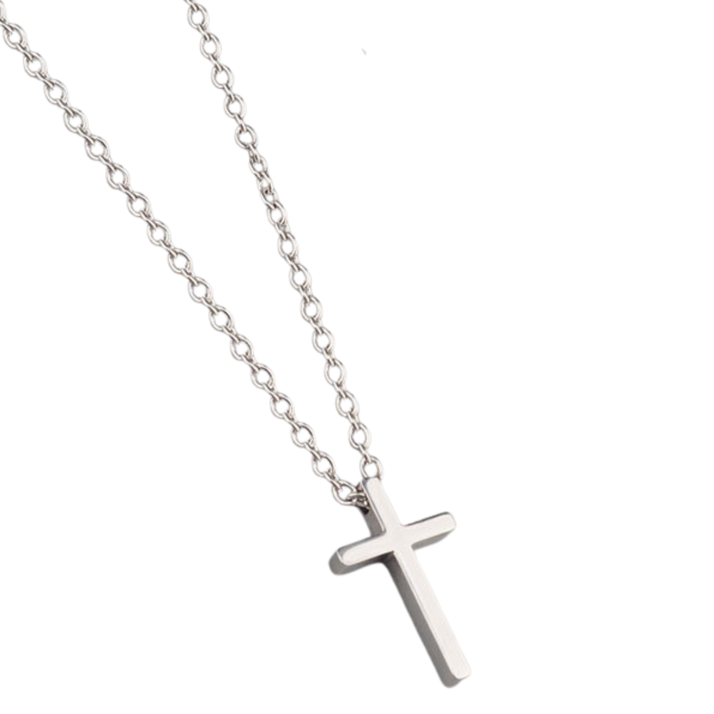 Classic Stainless Steel Crucifix Necklace – Silver (Round Link Chain)