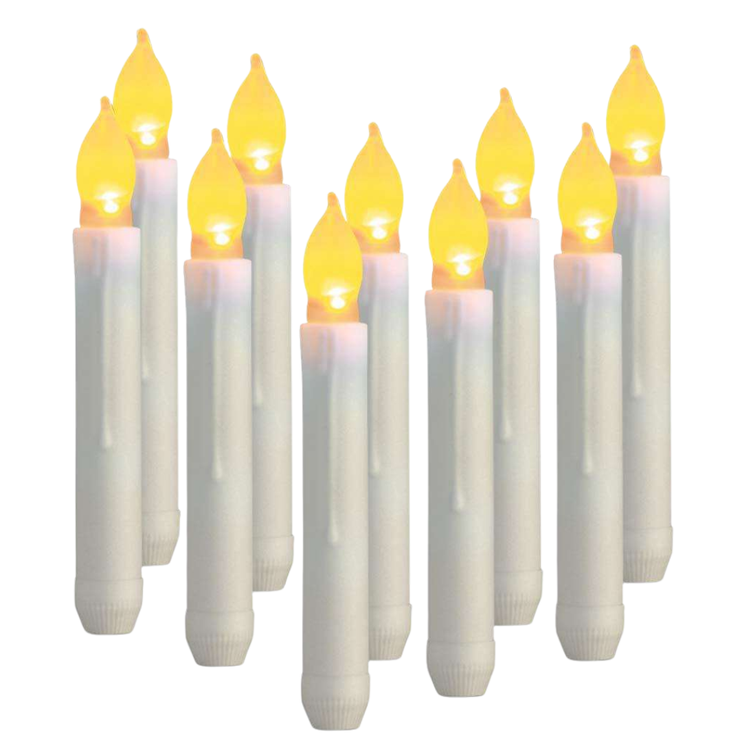 LED Taper Candle Set – 12pcs Warm Yellow Light set (Real Flame Effect)