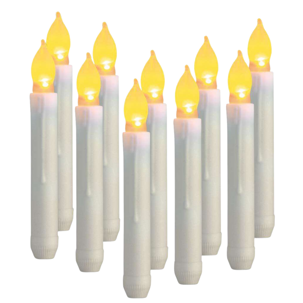LED Taper Candle Set – 12pcs Warm Yellow Light set (Real Flame Effect)