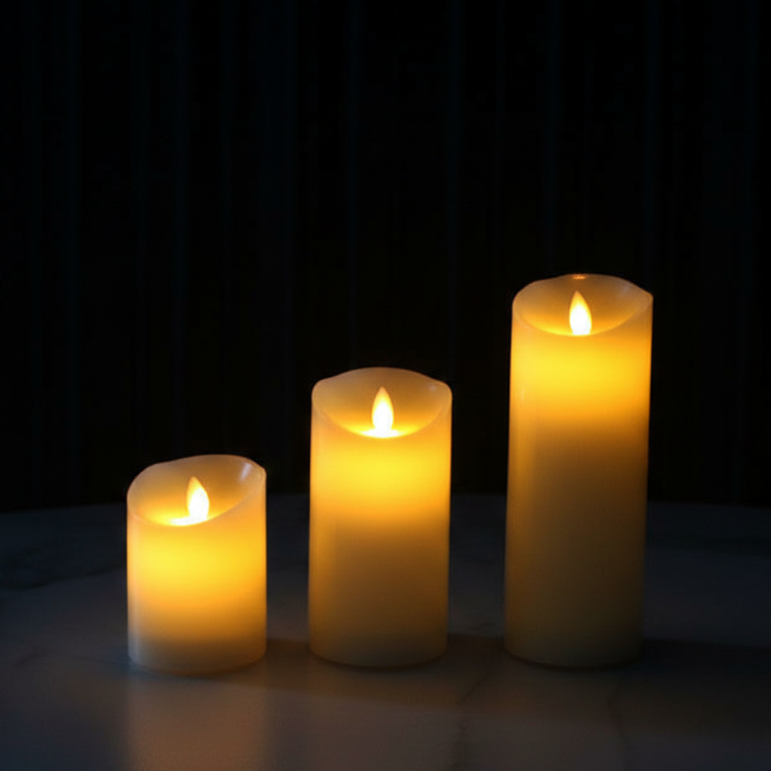 Paraffin Wax LED Devotional Pillar Candle – 3 sizes available (Warm Flickering Light)
