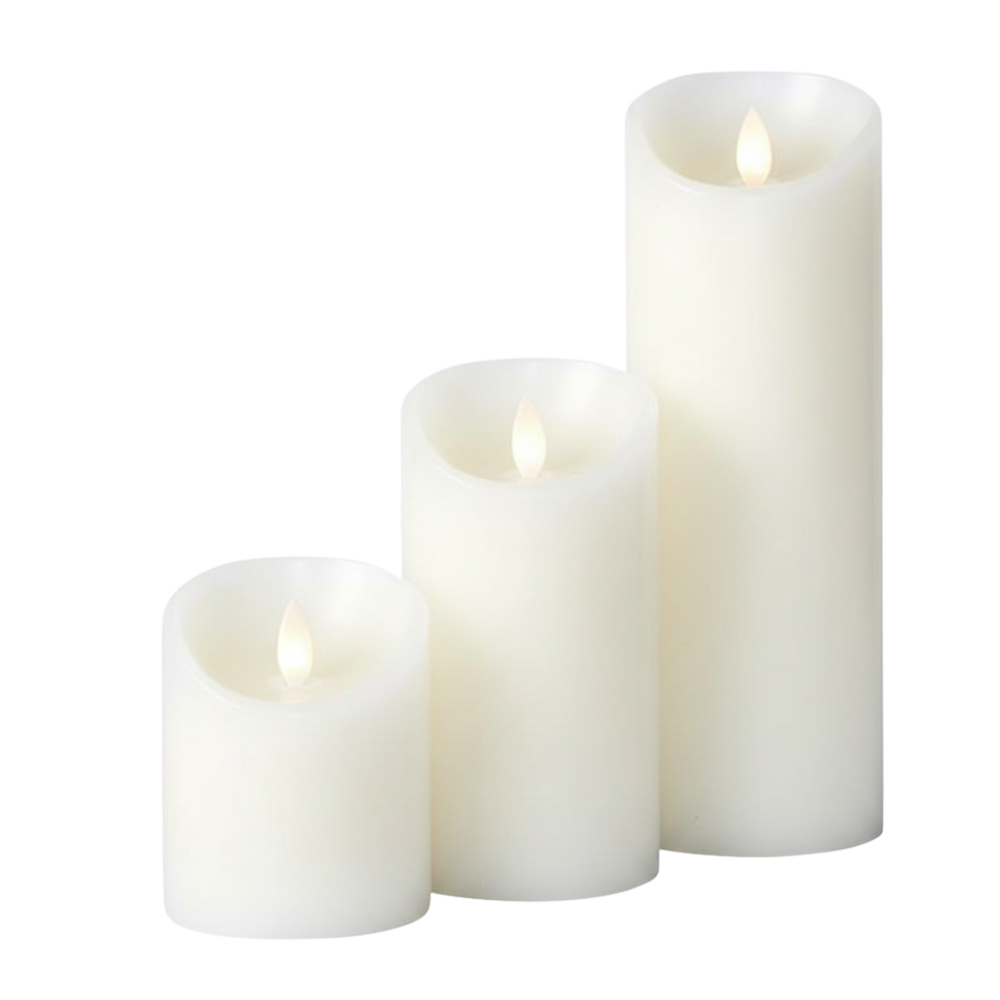 Paraffin Wax LED Devotional Pillar Candle – 3 sizes available (Warm Flickering Light)