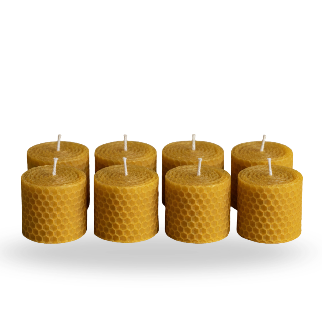 Beeswax Honeycomb Pillar Candles – Box of 8 (5 × 10 cm each)