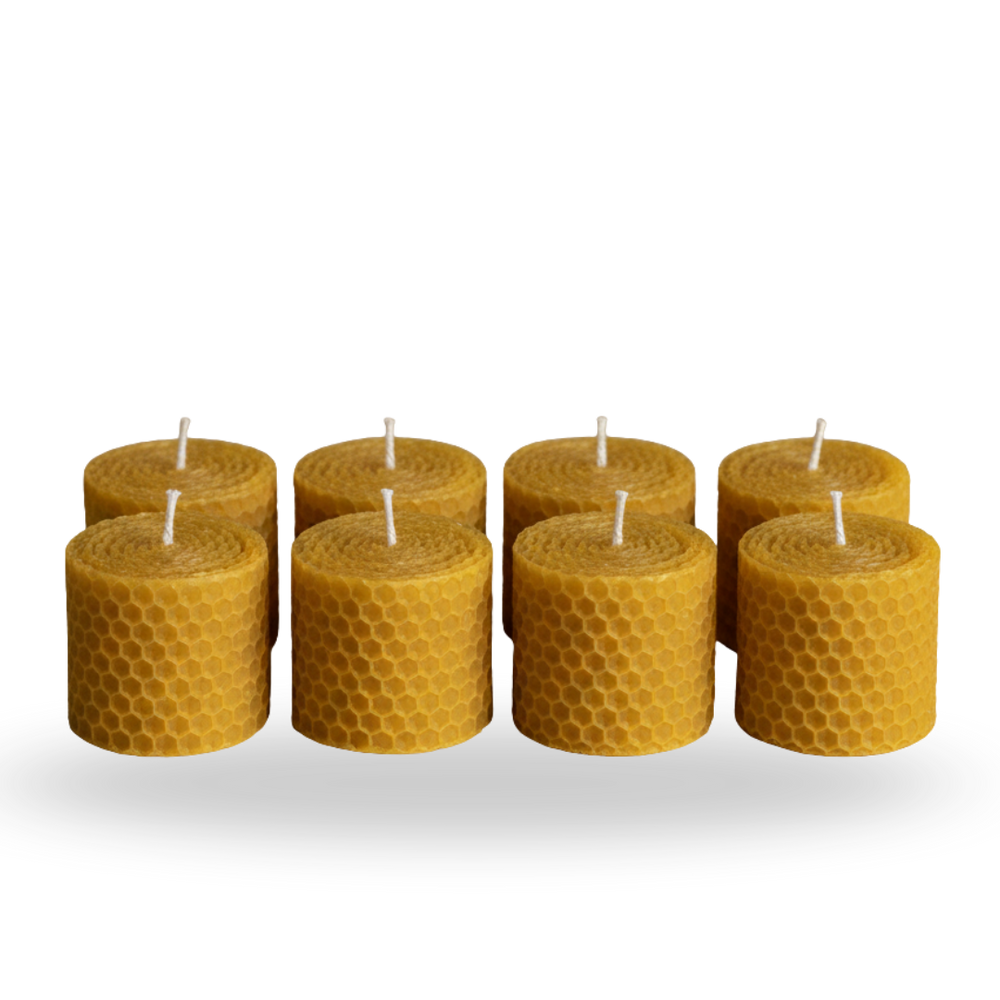 Beeswax Honeycomb Pillar Candles – Box of 8 (5 × 10 cm each)