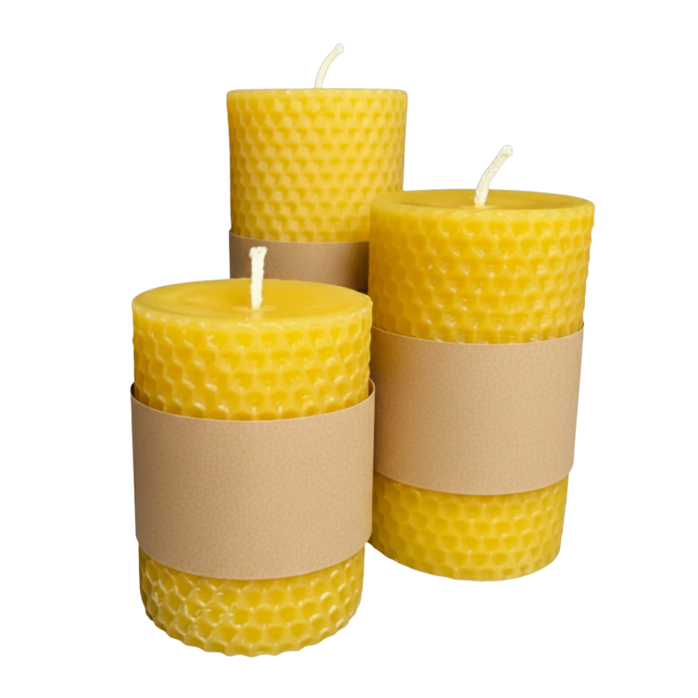 Pure Beeswax Honeycomb Devotional Pillar Candle – Hand-Rolled (3 Sizes available)