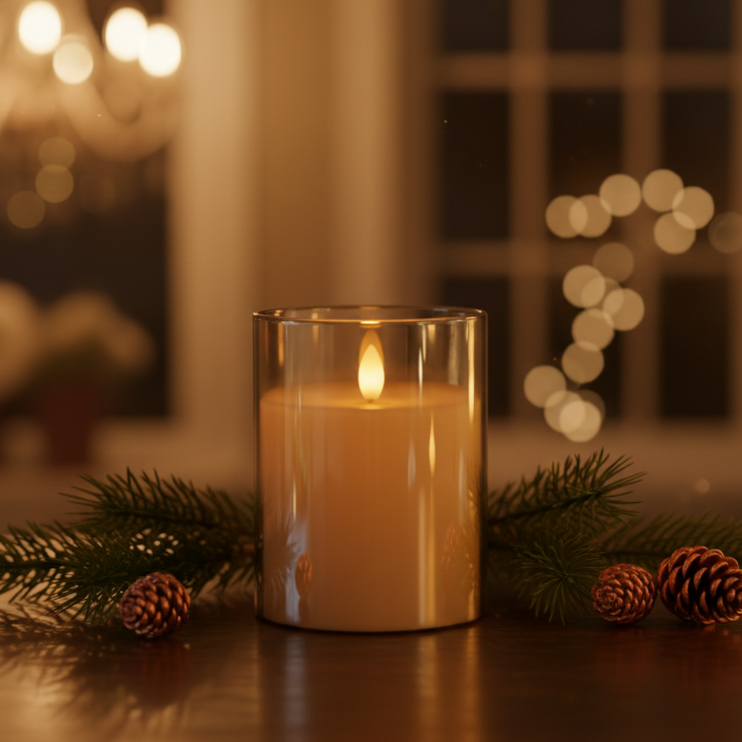 Amber Glass + Real Wax Devotional LED Pillar Candle (3 sizes available)