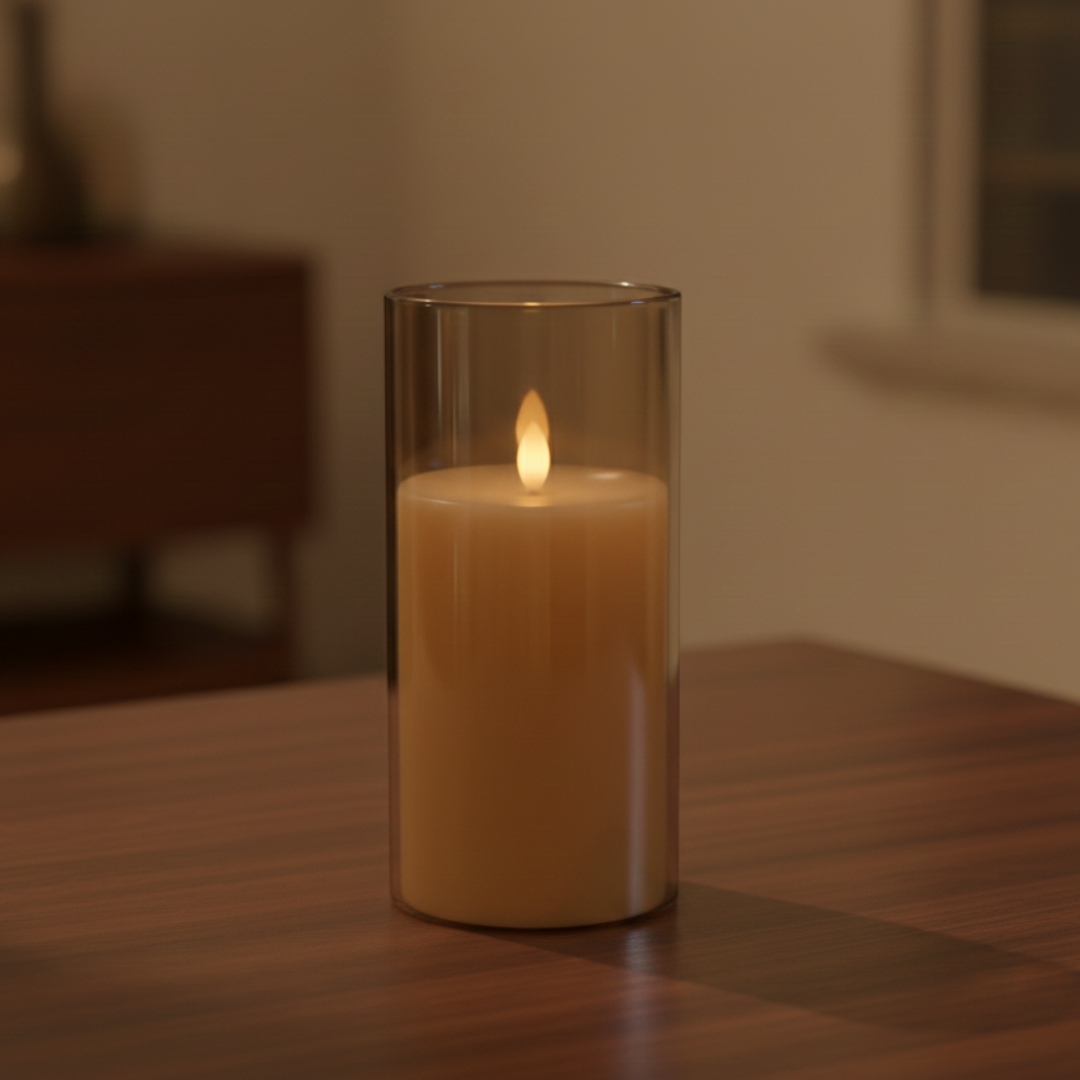Amber Glass + Real Wax Devotional LED Pillar Candle (3 sizes available)