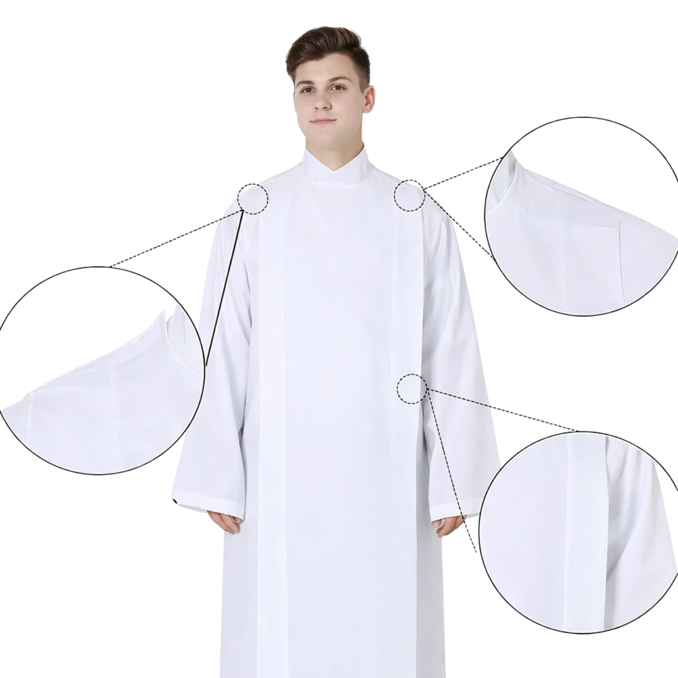 Front Wrap White Clergy Cassock Alb (5 Sizes Available)
