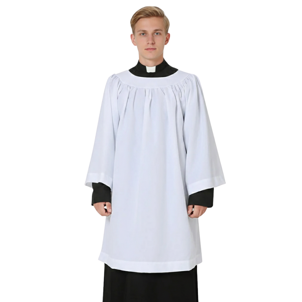 Surplice: Basic white server surplice - Round Neckline (4 Sizes Available)