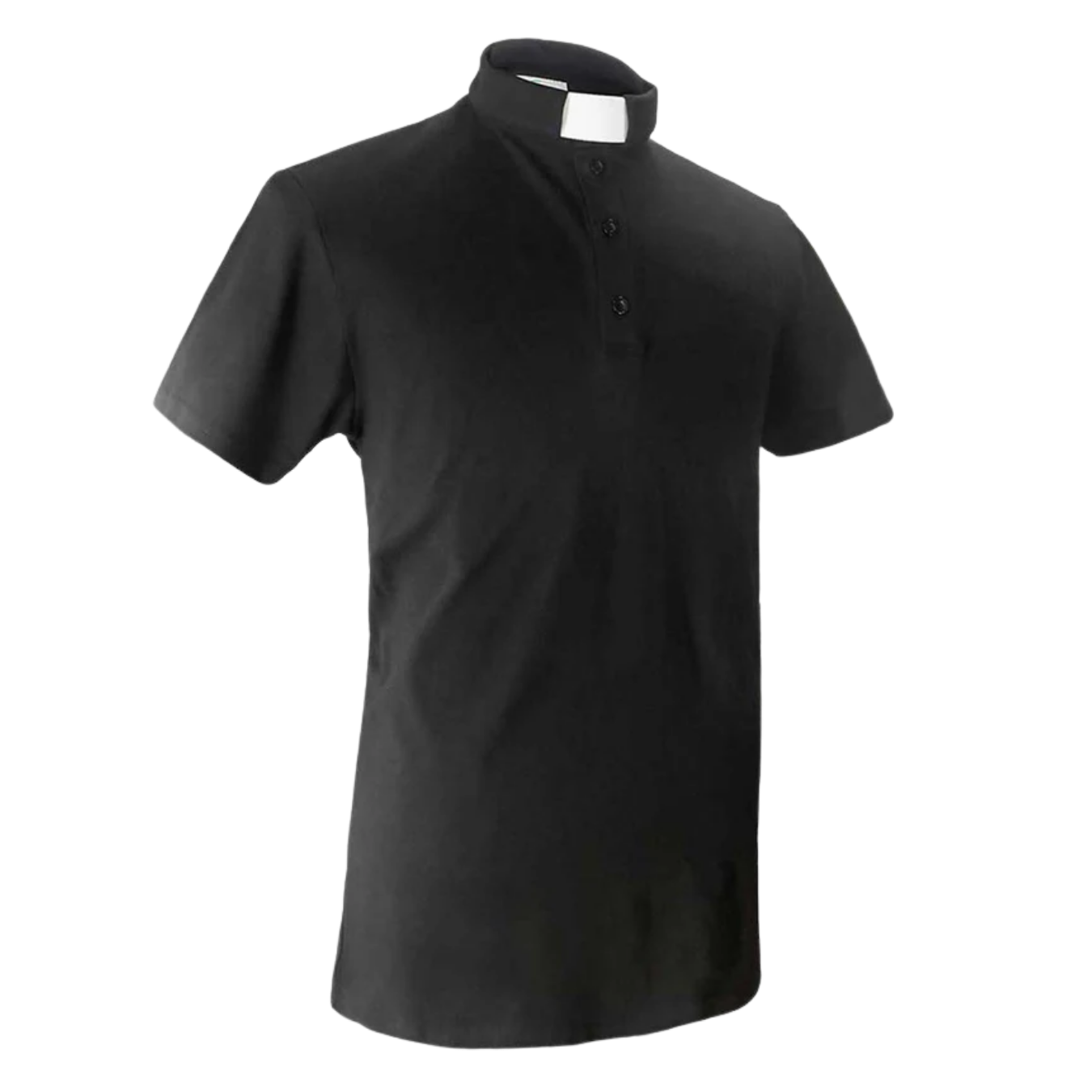 Men’s Short Sleeve Tab Collar Clergy Polo Shirt – Black (100% Cotton)