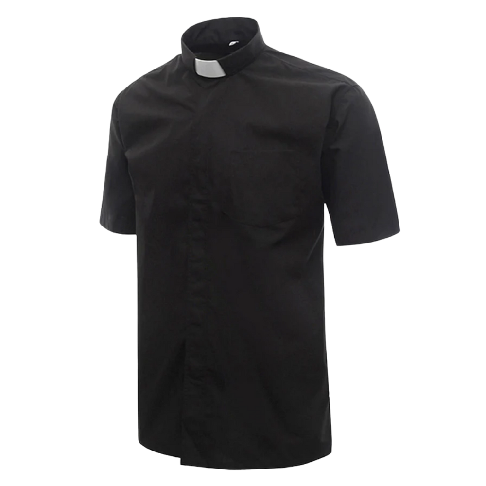 Men’s Short Sleeve Tab Collar Clergy Shirt – Black (Cotton Blend)