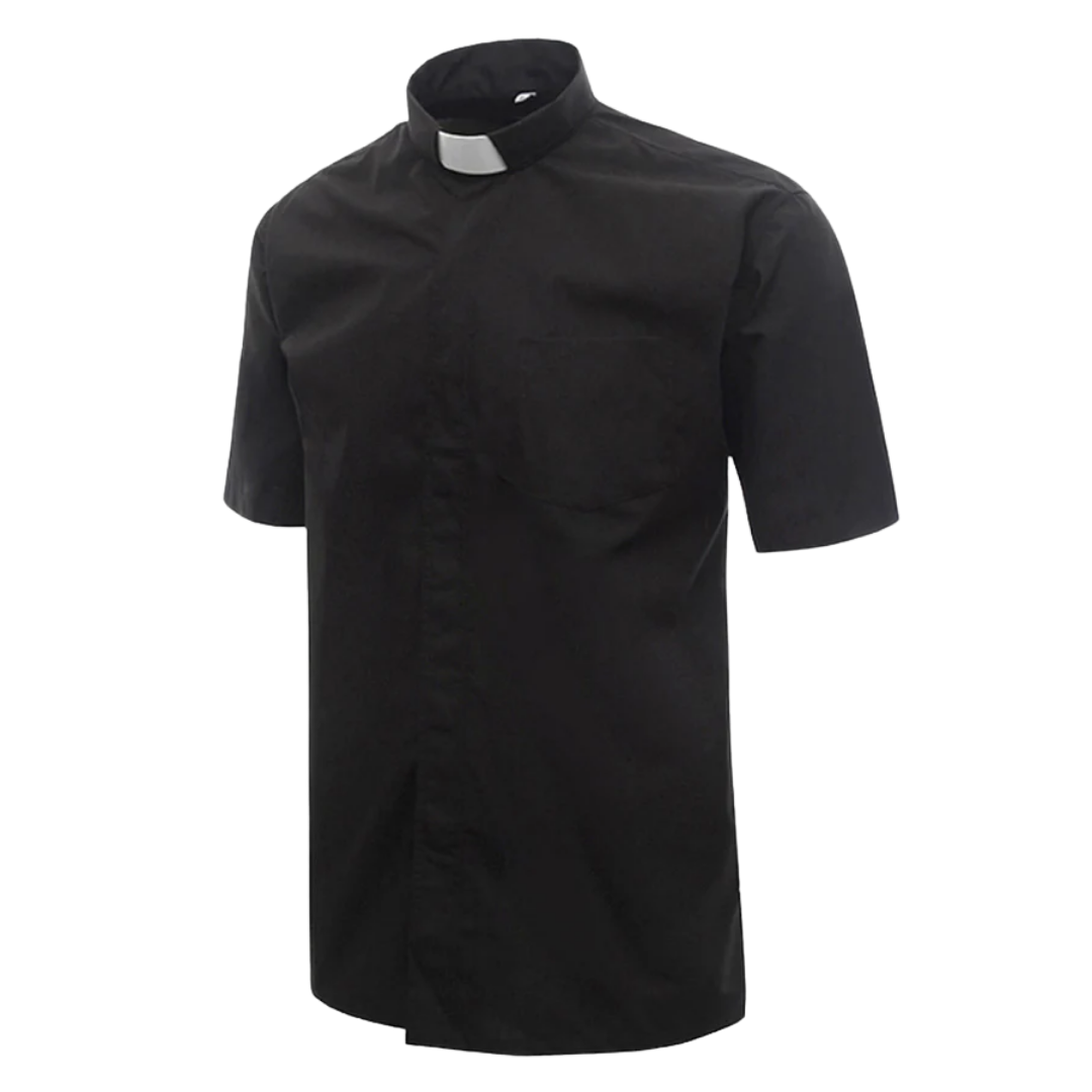 Men’s Short Sleeve Tab Collar Clergy Shirt – Black (100% Cotton)
