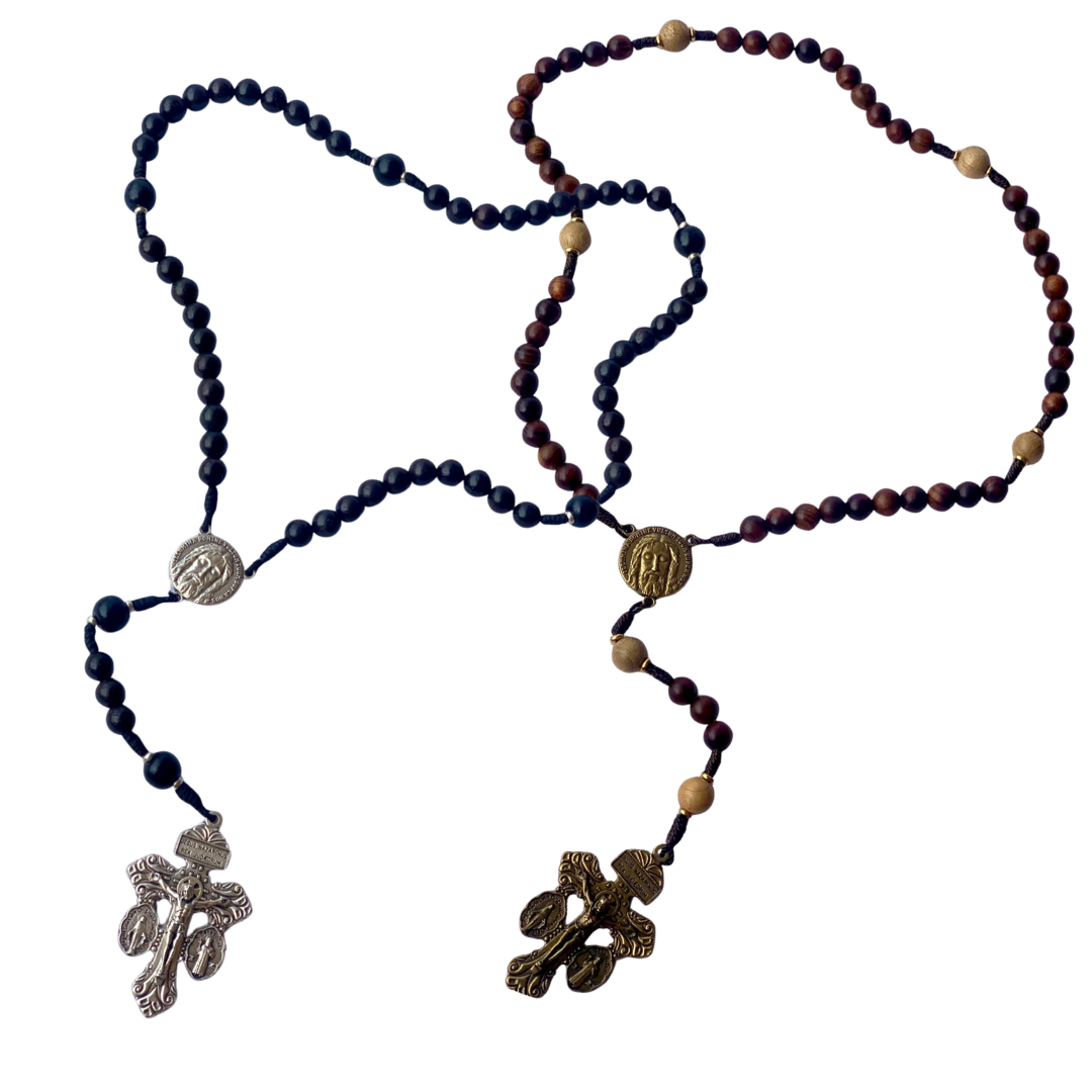 Holy Face Wooden Rosary with Medal – Australian Made - 45cm Length (2 Colours available)