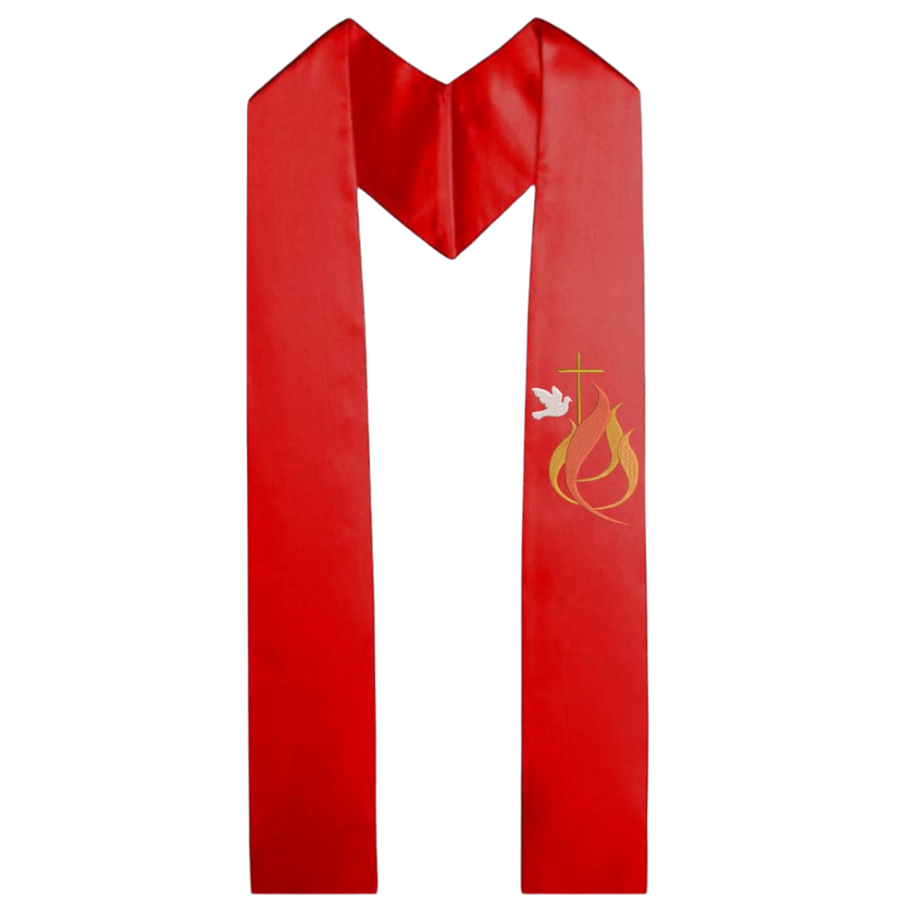 Confirmation Stole for Children – Crucifix with Dove and Flames (106cm Length)