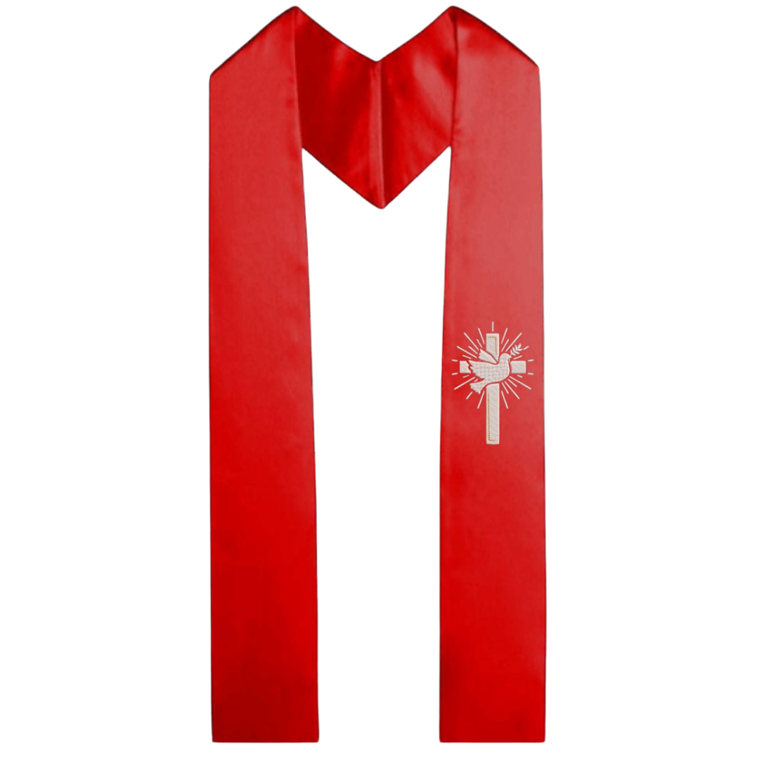 Embroidered Confirmation Stole for Children – Crucifix with Dove and Rays of Light (106cm Length)