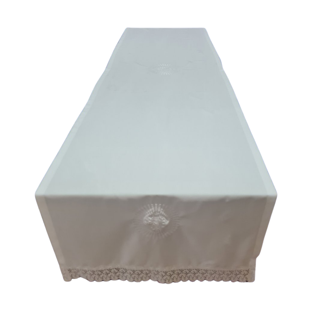 Linen Altar Cloth with Embroidered Crosses & Lace – 280cm Length x 65cm Width