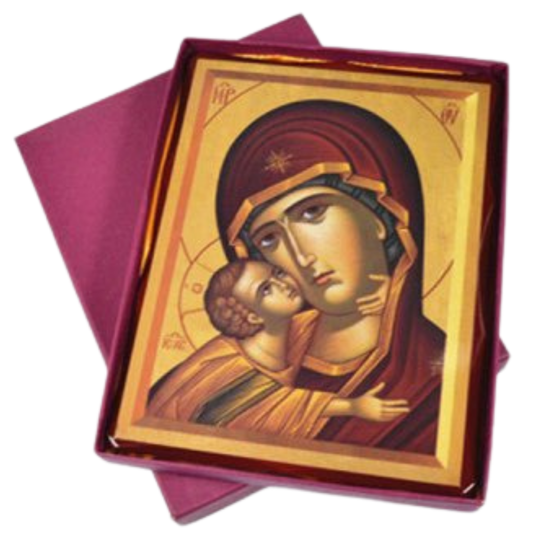 Holy Mother and Child - Brown Wooden Plaque (16 x 21 cm)