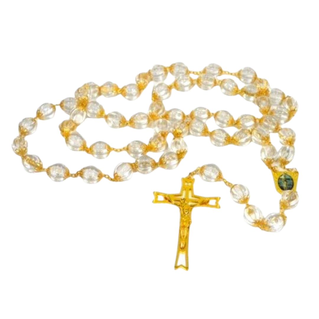 Gold Glass Wall Rosary with Crucifix - 128 cm Length