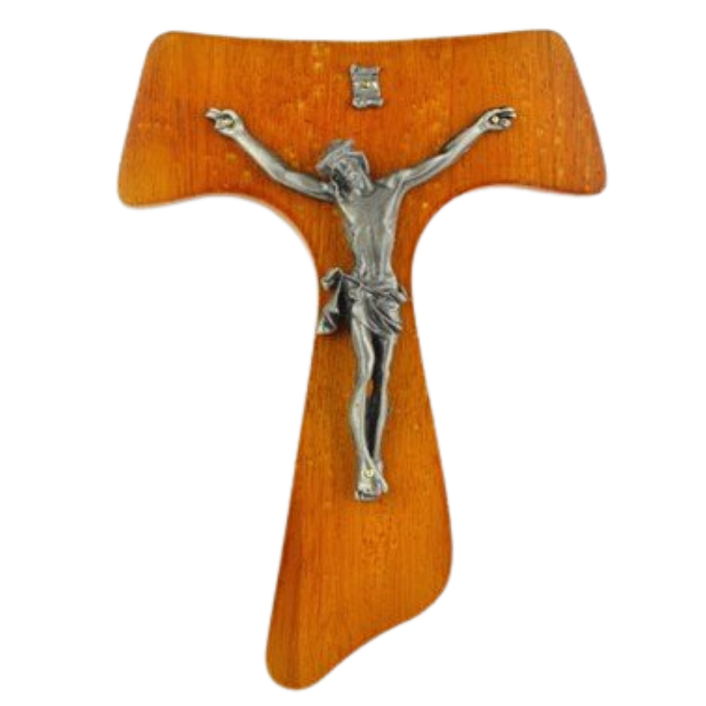 Wall Crucifix Brown Wood with Silver Corpus - 25 cm Height