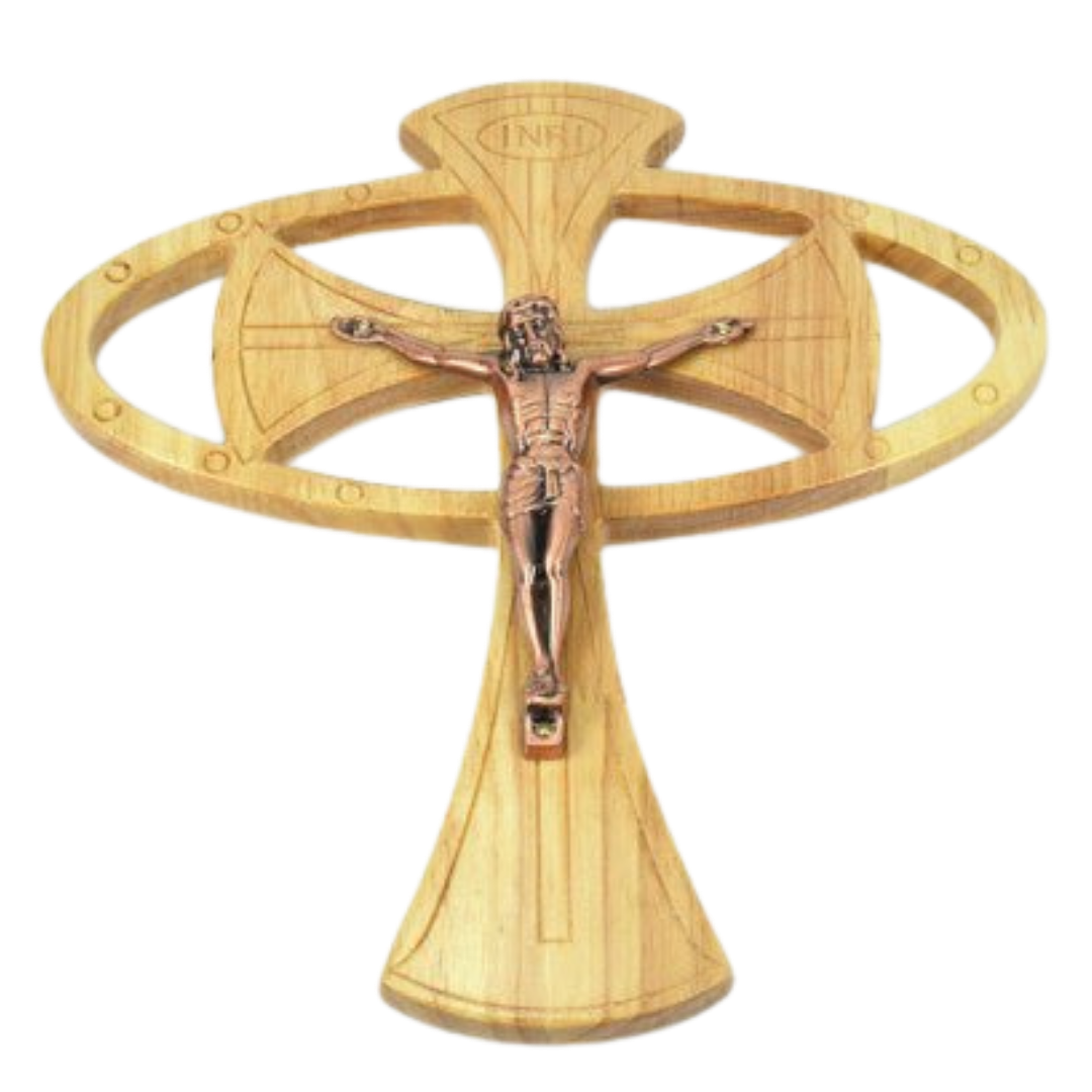 Natural Wood Crucifix on Stand – 25 cm Height