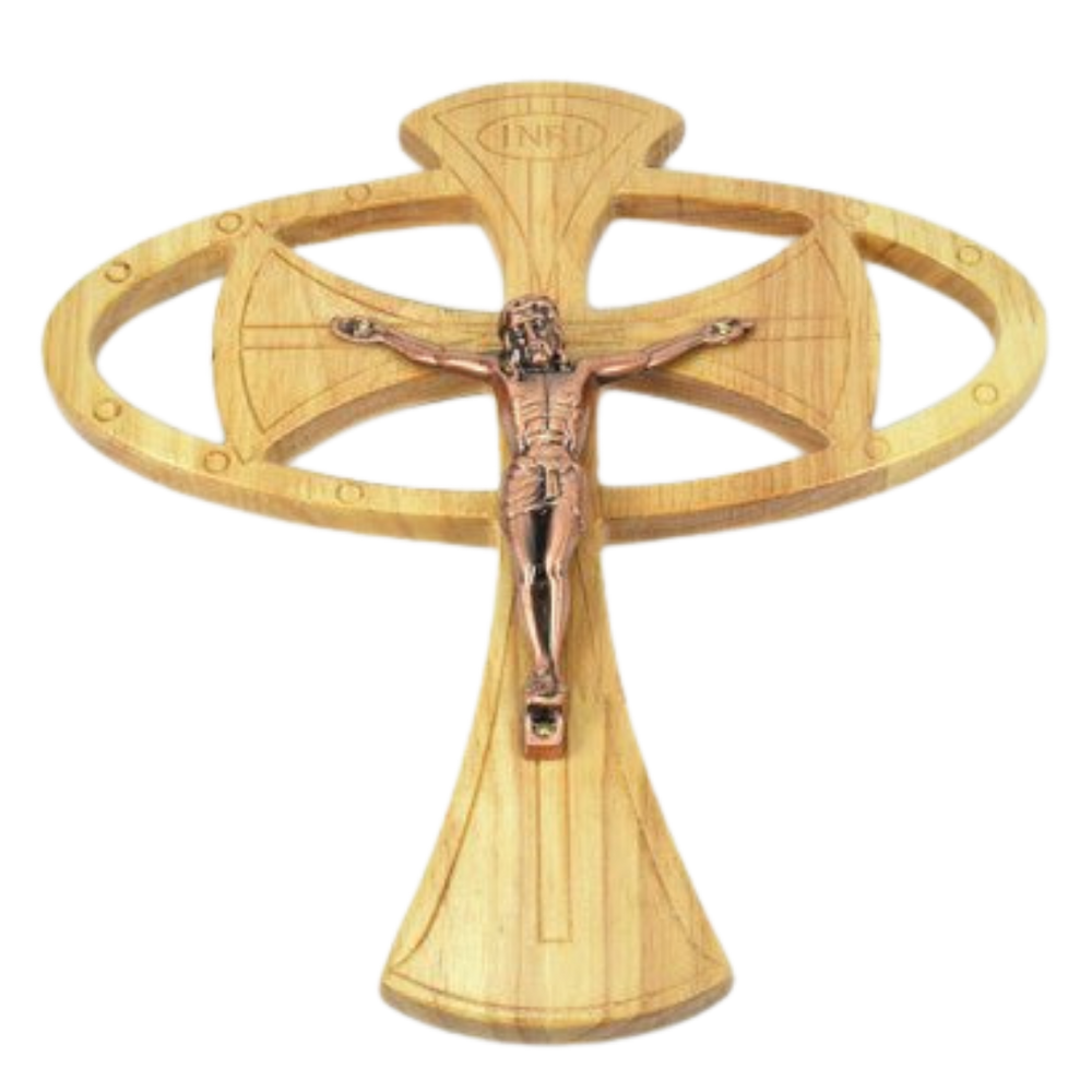 Natural Wood Crucifix on Stand – 25 cm Height