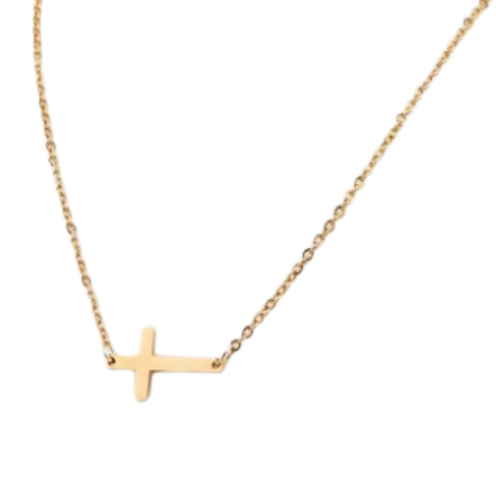 Stainless Steel Sideways Cross Pendant Necklace – 45cm Length (Gold, Rose gold and Silver)