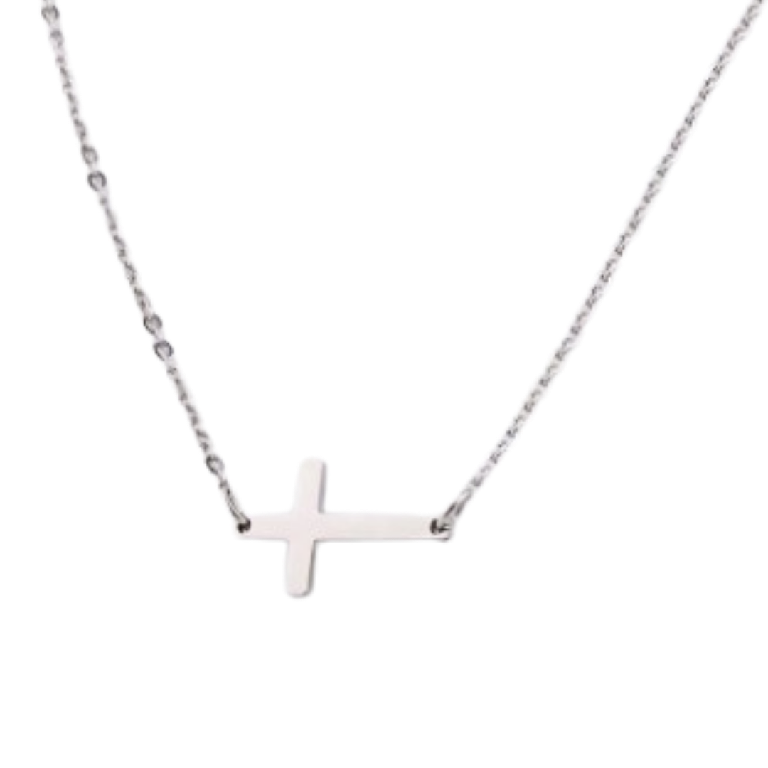 Stainless Steel Sideways Cross Pendant Necklace – 45cm Length (Gold, Rose gold and Silver)