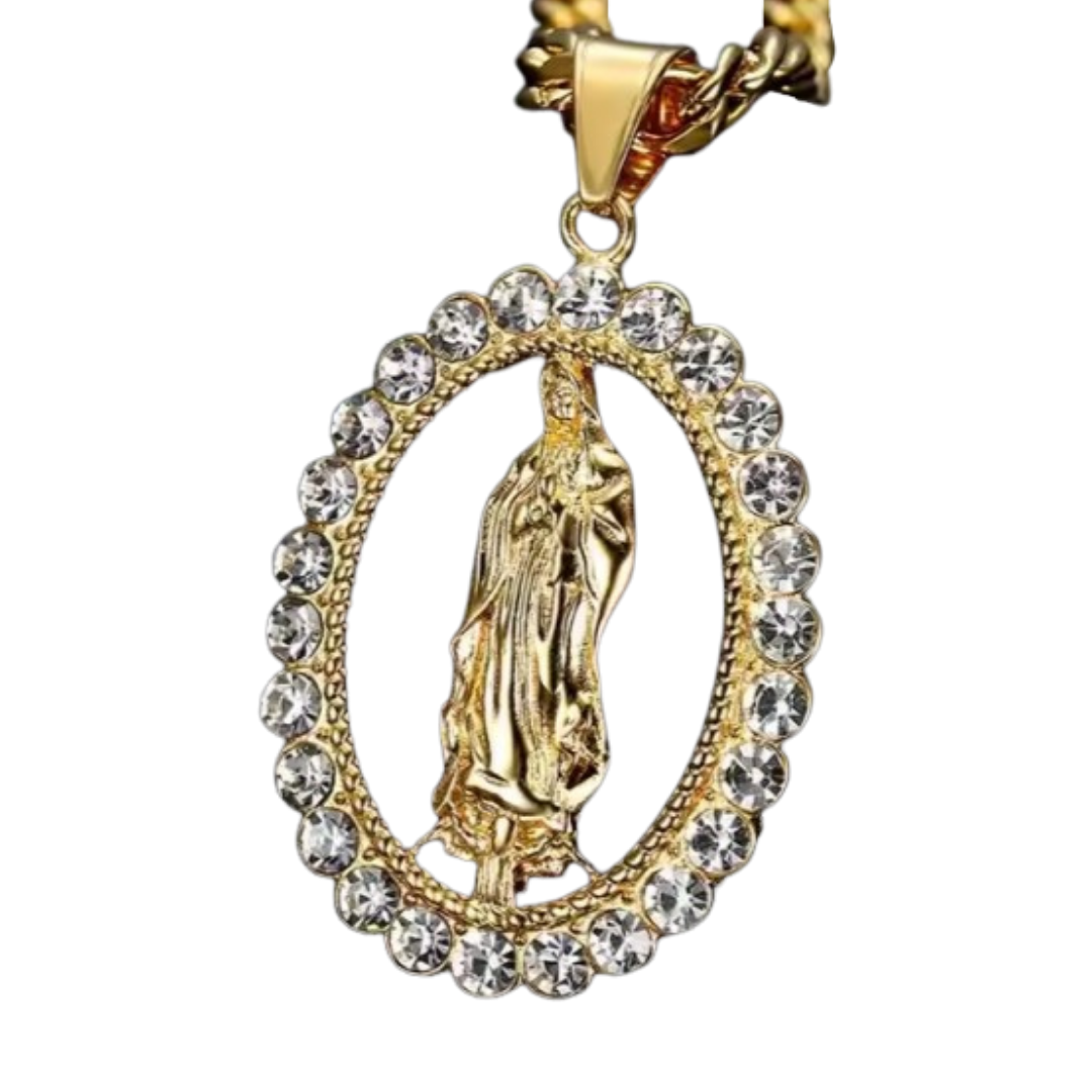 Our Lady Pendant Necklace - Gold Plated and Silver (60cm Length)