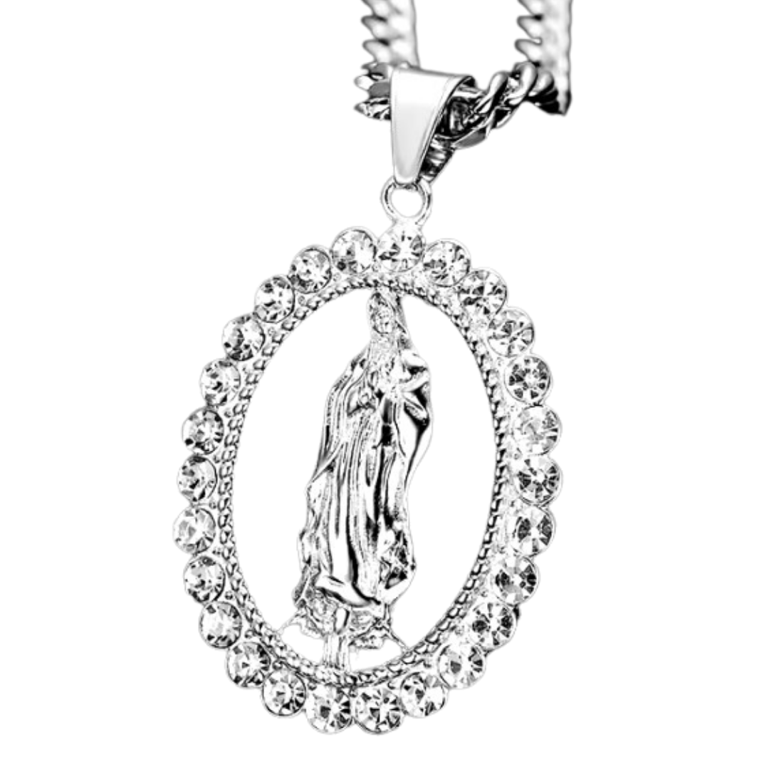 Our Lady Pendant Necklace - Gold Plated and Silver (60cm Length)