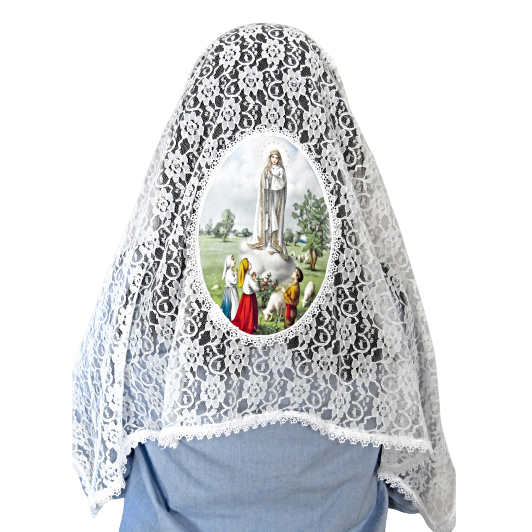 Our Lady of Fatima Mantilla – White Lace (101 cm Length x 61 cm Width) - 100% Polyester